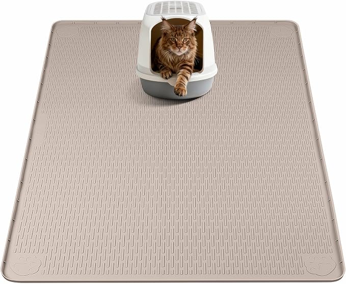 Cat Litter Mat, XL Extra Large 40" x 40" Silicone Mat Litter Trapping Mat for Scatter Control, Soft on Kitty Paws, Easy to Clean (Khaki)