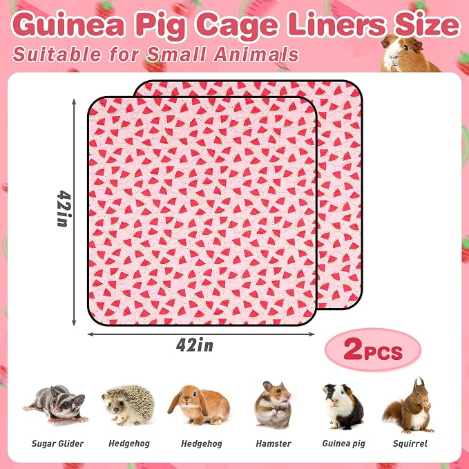 2 PCS Guinea Pig Cage Liner, Reusable Waterproof Guinea Pig Liner, Washable Small Animals Bedding, Super Absorbent Pet Pee Pads Guinea Pig Mats, Rabbit Mats for Cages (42 * 42 inch)