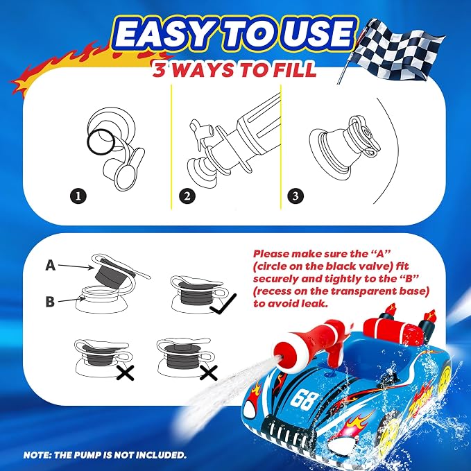 Inflatable Pool Floats for Kids with Water Gun, Race Car Toddler Pool Float for Boys, Ride-on Pool Toy with Built-in Squirt Gun Unlimited Ammo,CPC Certified Summer Outdoor Water Toys Ages 3-8