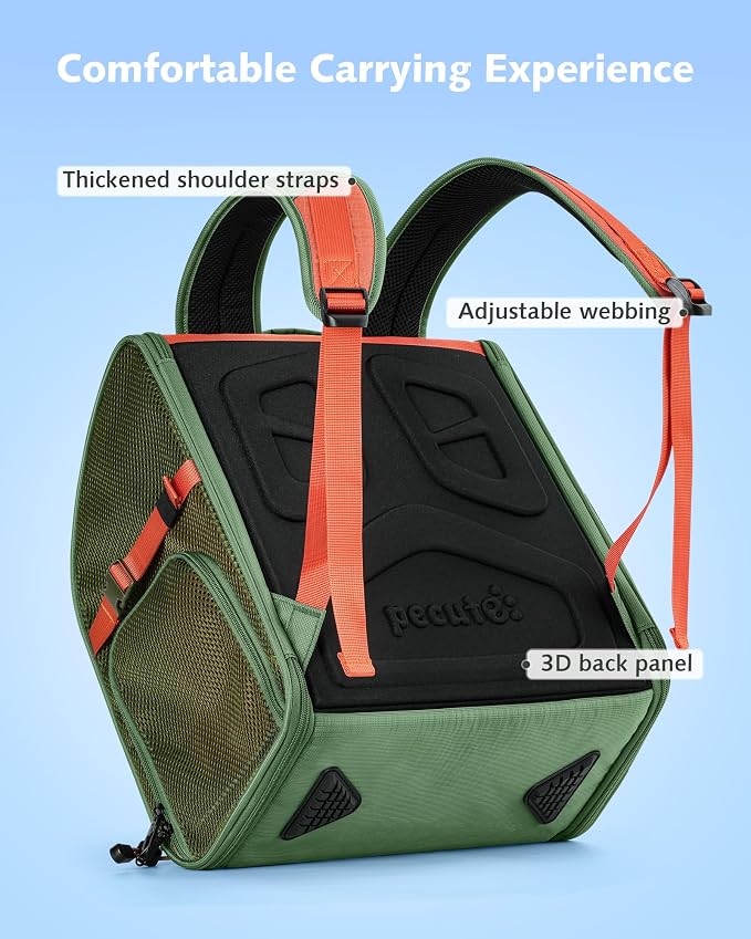 Pecute Small Pet Carrier, Breathable Bearded Dragon Carrier, with Transparent Bubble & Steel Frame, Safety Lock for Hamster, Rabbit, Guinea Pig, Kitten, Puppy, Ideal for Travel/Vet Visits/Camp, Green