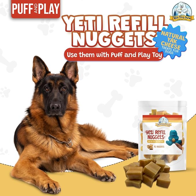 Yeti Refill Nuggets for Puff and Play Dog Toys - Natural Himalayan Yak Cheese Treats, Promotes Dental Health, Suitable for All Dogs, Ideal for Interactive Chew Toys and Dispensers, 15 Pieces, 7 Oz