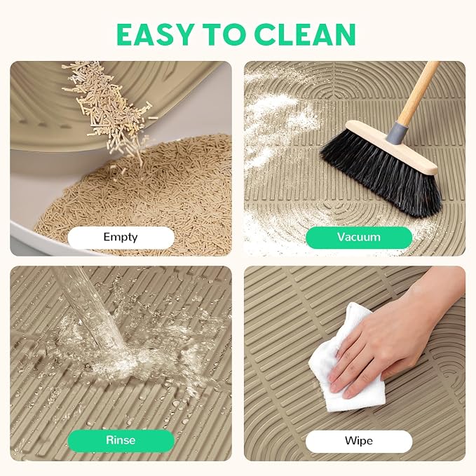 Pawtasy Cat Litter Box Mat,47" x 35" Extra Large Silicone Waterproof Litter Trapping Mat for Scatter Control Soft on Kitty Paws Non-Slip Easy to Clean