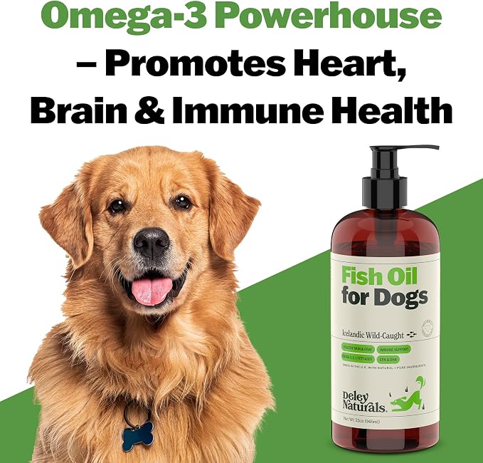 Deley Naturals Fish Oil for Dogs - Itch Relief for Dogs with Omega 3 6 9 for Skin, Joints, Heart and Brain Health - Icelandic Omega 3 Fish Oil for Dogs Skin Irritation - 32oz Omega Oil Made in USA