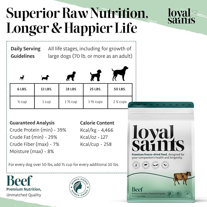 Human Grade Freeze Dried Raw Dog Food, Premium Beef, Made in USA with USDA Organic Produce, High Protein, Grain Free, Complete Meal or Topper for All Breeds, 5 oz