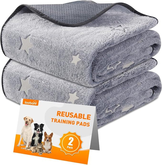 LOOBANI Washable Pee Pads for Dogs, Fast Absorption Reusable Puppy Pads, Waterproof Whelping Mats, Non Slip Training Pet Playpen Mat for Floor, Dog Crate, Grey, 2 Pack 48 x 48 in