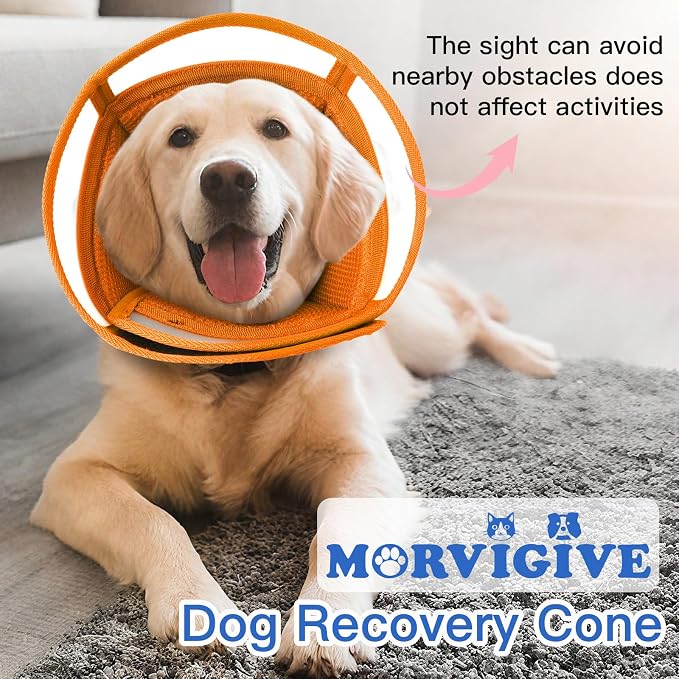 Dog Cone Collar After Surgery to Stop Licking | Adjustable Elizabethan Collar for Neutering, Lightweight Breathable Recovery Neck Cone to Prevent Biting Wounds & Hot Spots (Orang, L)