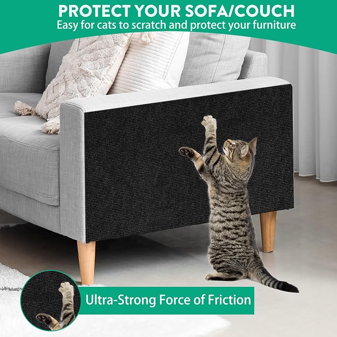 Trimmable Cat Scratcher Mat, Self-Adhesive Cat Scratching Carpet Pad Replacement for Cat Tree Shelves, Cat Steps and Posts, DIY Cat Scratch Couch Furniture Protector (Black, 39.4"x15.8")