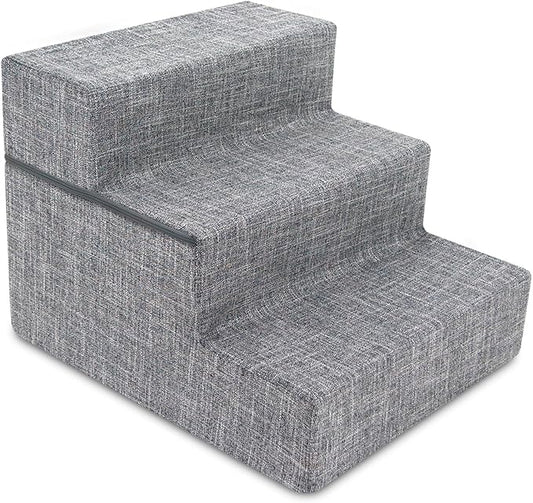 Best Pet Supplies Dog Stairs & Steps - Foam Steps for Small Dogs & Cats, Non-Slip Indoor Balanced Pet Step Support, Dog Ramp, No Assembly, Ash Gray Linen, Foldable 3-Step (16.5-inch Height)