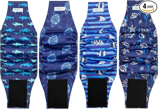 Male Dogs Diapers Belly Bands(4Pack), Washable Reusable Male Boy Doggy Wraps Panties for Doggie Puppy Pooping Potty Training Incontinence Marking Pañal para Perro Large