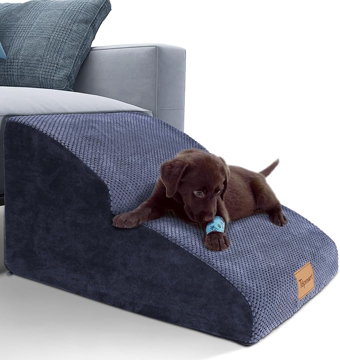 Topmart High Density Extended Foam Dog Ramp&Steps 2 Tiers,11.8" High,Non-Slip Dog Stairs,Soft Foam Pet Ladder with Removable Cover,Best for Injured,Older Cats,Pets with Joint Pain