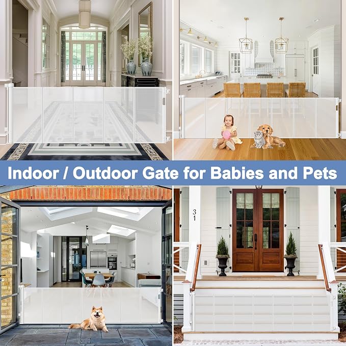 Reinforced 150 Inch Retractable Baby Gates for Doorways Extra Wide Baby Gates for Large Openings Child Gate for Wide Openings Extra Long Dog Gates for The House Extra Wide Retractable Pet Gate for Dog