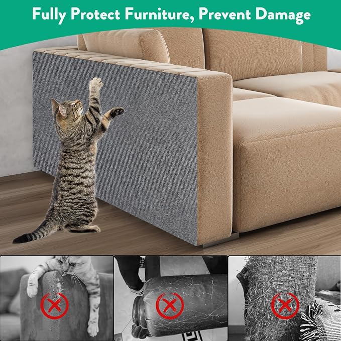 Trimmable Cat Scratcher Mat, 39.4"x15.8" Self-Adhesive Cat Scratching Carpet Pad Replacement for Cat Tree Shelves, Steps and Posts, DIY Cat Scratch Couch Furniture Protector