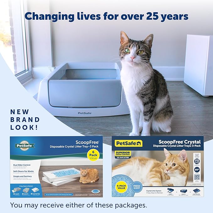 PetSafe ScoopFree Crystal Litter Tray Refills – Premium Blue Crystals, 6-Pack – Disposable Tray – Includes Leak Protection & Low Tracking Litter – Absorbs Odors on Contact
