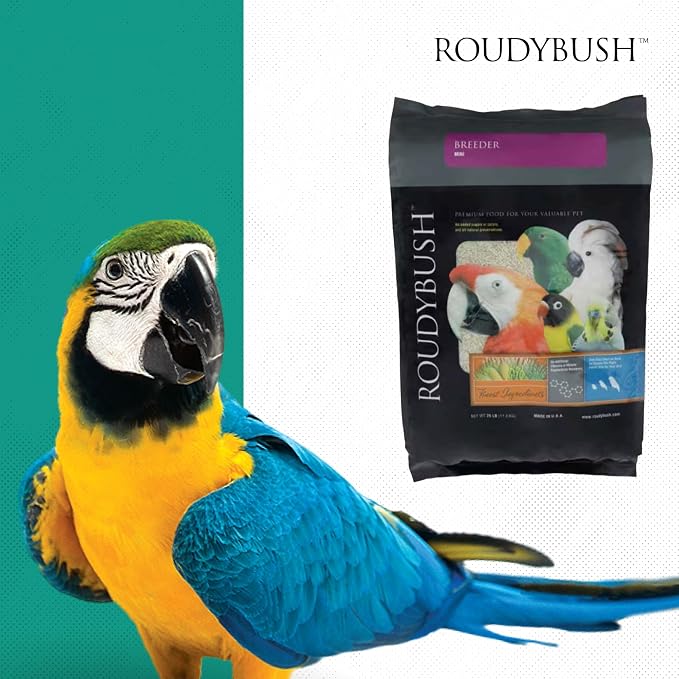RoudyBush Breeder Food for Breeding & Weaning Birds, Pelleted Diet Made with Corn, Wheat & Soy, Daily Food for Small & Medium Parrots, Mini Pellet, 25 LB