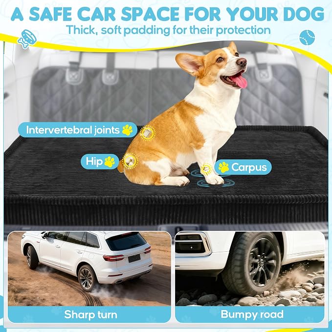 Thickened 4 In Orthopedic Dog Car Bed, Non-Slip Backseat Pet Mat, Removable Washable for SUVs/Sedans/Trucks, Plush Comfort for Large/Senior Dogs, Easy Clean (Black, Medium (50"L×24.6"W×4"H))