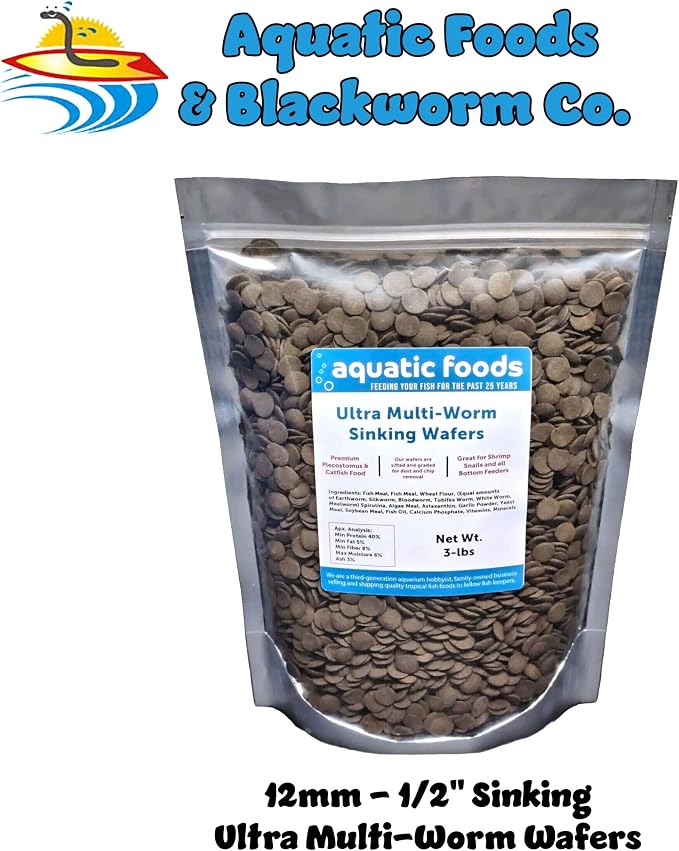12mm - 1/2" Ultra Multi-Worm Sinking Wafers of 6-Types of Worms. Ideal for Bottom Fish, Plecos, Shrimp, Snails, Crayfish, All Herbivorous and Omnivorous Tropical Fish...3-lb Bag