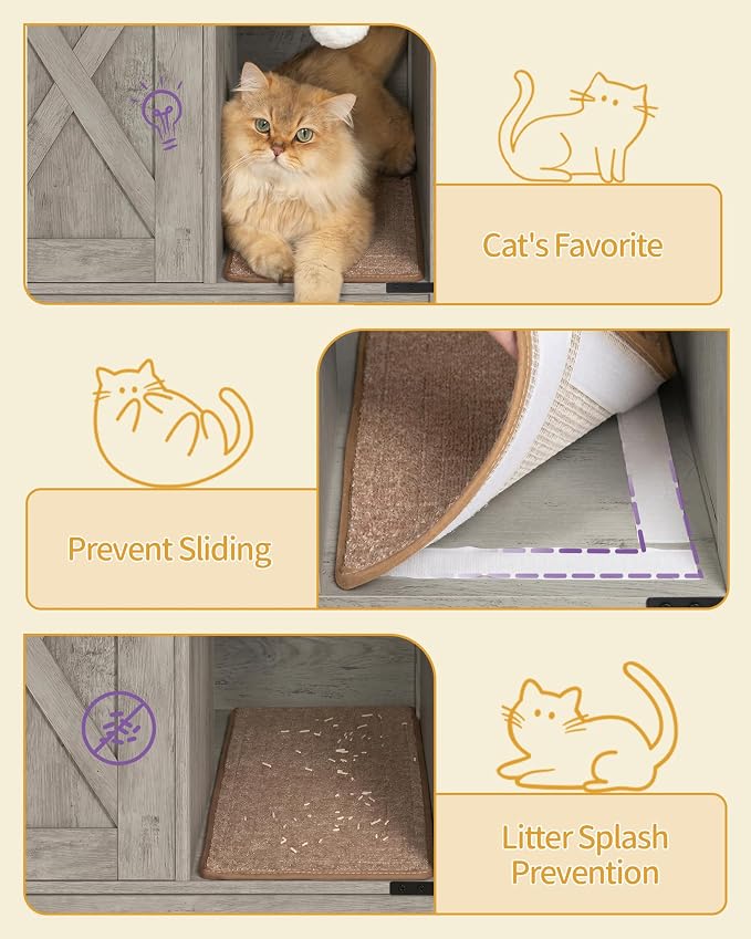Hzuaneri Cat Litter Box Enclosure, Hidden Litter Box Furniture with Storage, Wooden Cat Cabinet with Scratch Pad, Farmhouse Cat Washroom, TV Stand End Table, Greige CB87505X