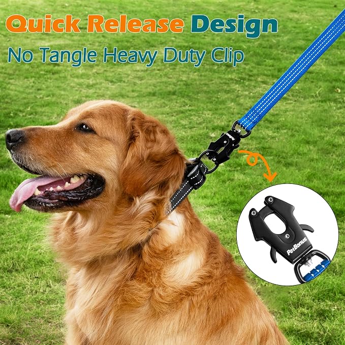 PetBonus Heavy Duty 24 Inch Short Dog Leash and 2-Pack Silicone Collapsible Dog Bowls