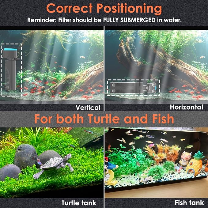 Aquarium Filter | U-V Fish Tank Filter for Green Water Cleaning | U-V Clarifier with Timer | Aeration & Rainfall Mode | Turtle Tank Filter | Submersible Pump with Filter | for 20-70 Gallons