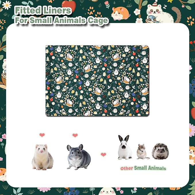 Ferret Cage Liner for Ferret Nation & Critter Nation Cage,Cute Animal Print,Washable Bedding,Cage Accessories for Ferrets, Chinchillas, Rats, Rabbits & Other Small Pets (Bottom Pan Liner)