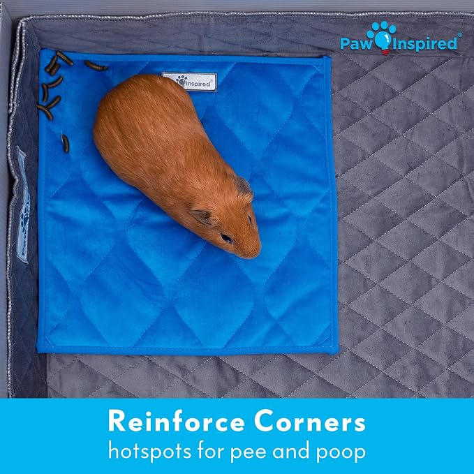 Paw Inspired Guinea Pig Cage Liner Pads | Washable Fleece Bedding, Waterproof Bottom | Super Absorbent Pee Pad or Pet Bed Mat for Guinea Pigs, Ferrets, Rabbits, Hamsters, Small Animals (12"x12", Pink)