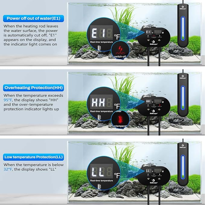 fishkeeper Aquarium Heater with Intelligent LED AlarmTemperature Controller, 800W Submersible Fish Tank Heater for 85-220 Gallon, Leaving Water Automatically Stop Heating, for Freshwater Saltwater