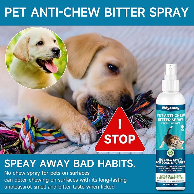 Woyamay Dog Allergy Relief & No Chew Spray Bundle - 200 Anti-Itch Chews with Omega 3, Turmeric & Bitter Apple Spray for Licking, Chewing & Skin Irritations - Itch & Behavior Control
