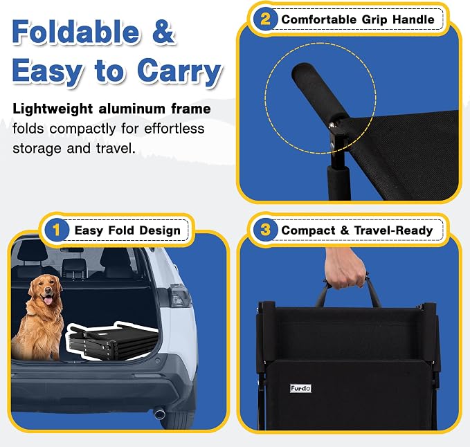 Dog Stairs for Large Dogs, for Medium Dogs, Foldable Dog Ramp for Car & SUV, Steps for Bed, Extra Wide Non-Slip Pet Steps for Car Side Door, Truck & High Beds, Portable & Adjustable - 19" Wide