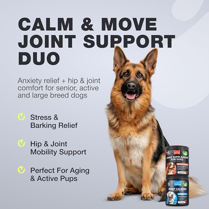 Calming & Hip Joint Support Chews for Dogs – Glucosamine Bundle for Senior & Active Dogs, Helps Maintain Calm Demeanor, Hip & Joint Comfort