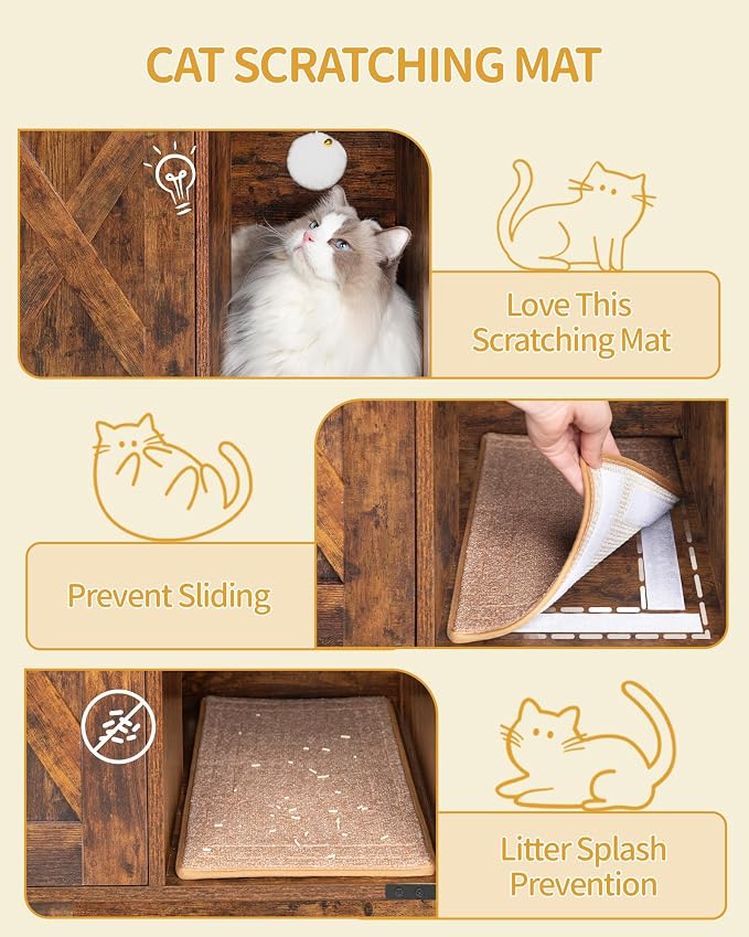 Hzuaneri Cat Litter Box Enclosure, Hidden Litter Box Cabinet Furniture with Bell, Indoor Cats House, Farmhouse Style, 39.4 x 21.7X 24.8 Inches for Hallway, Bedroom, Rustic and Black CB85201X