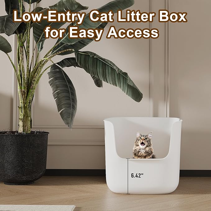 Jumbo Extra Large Cat Litter Box - High Sided Low Entry Open-Top Anti-Splash Pan for Multiple Cats, Kittens & Senior Cats, 22.6"x15.4"x13.9", White