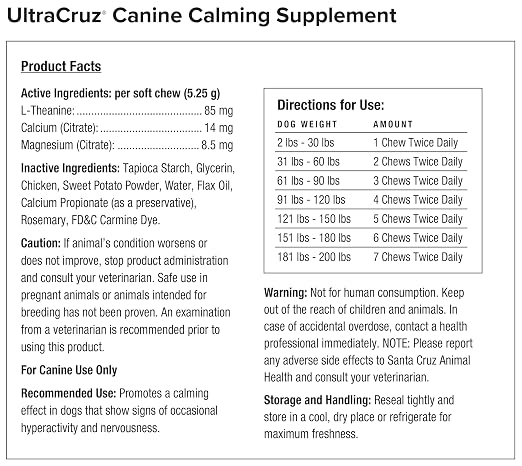 UltraCruz-sc-363584 Canine Calming Supplement for Dogs, 120 Tasty Chews