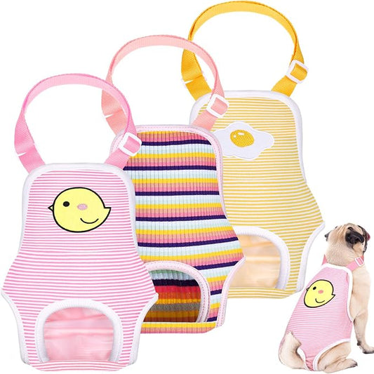 Nuanchu 3 Pcs Female Dog Diaper Sanitary Panties with Adjustable Suspender, Washable Reusable Doggie Diapers for Small Medium Large Dog in Heat Period Menstrual Pet Cats Ducks(Cute Pattern,L)