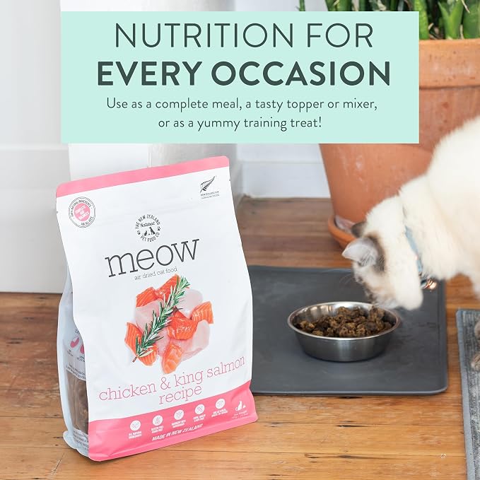 The New Zealand Natural Pet Food Co. Meow Air Dried Cat Food - Chicken & King Salmon Recipe, Dry Cat Food, High Protein Meals, Treats & Toppers,26.5 oz