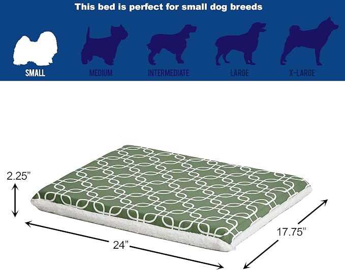 MidWest Homes for Pets Quiet Time Teflon Defender Dog Beds; Pet Beds Designed to Fit Folding Metal Dog Crates, Green & White Geometric Pattern, 24-Inch