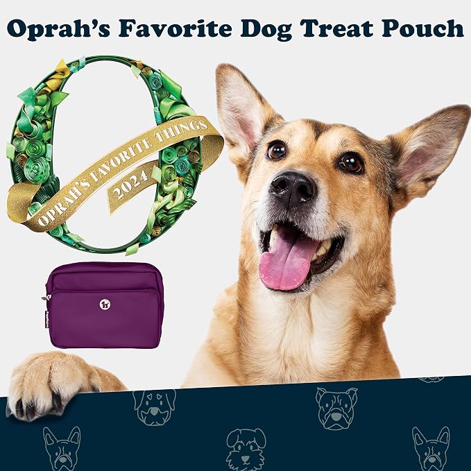 Puppington 3-in-1 Crossbody Dog Treat Pouch for Pet Training - Compostable Poop Bags, Built-In Poop Bag Dispenser, Slow-Feeding Travel Dog Bowl & Reflective Leash - Dog Walking Bag (Plum Wine)