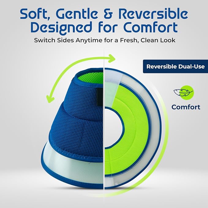 Premier Web Products Soft Dog Cone Collar To Stop Licking - Large Dog Cone, Adjustable and Reversible Design, Non-Woven Breathable Fabric, Elizabethan Recovery Collar after Surgery for Cat, Blue