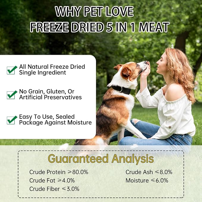 Freeze Dried 5in1 Meat Mix Dog Cat Treats - High Protein Chicken,Duck,Salmon,Egg Yolk & Liver Natural Ingredients Pet Snacks,Grain-Free (5.3oz)