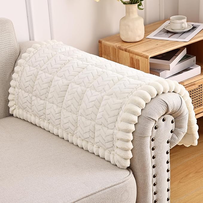 Smiry Couch Cover for Dogs, Non Slip Fuzzy Pet Sofa Arm Covers Washable for Armrest & Backrest, Soft Thick Furniture Protector for Cats Dogs, Against Fur, Dirt (Beige, 27.6"x27.6")