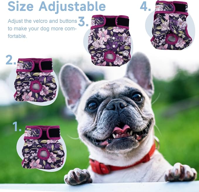 Washable Dog Diapers (3 Pack), Reusable Dog Diapers for Doggie Heat Period, Reusable Doggie Diaper for Female Dogs (Medium)