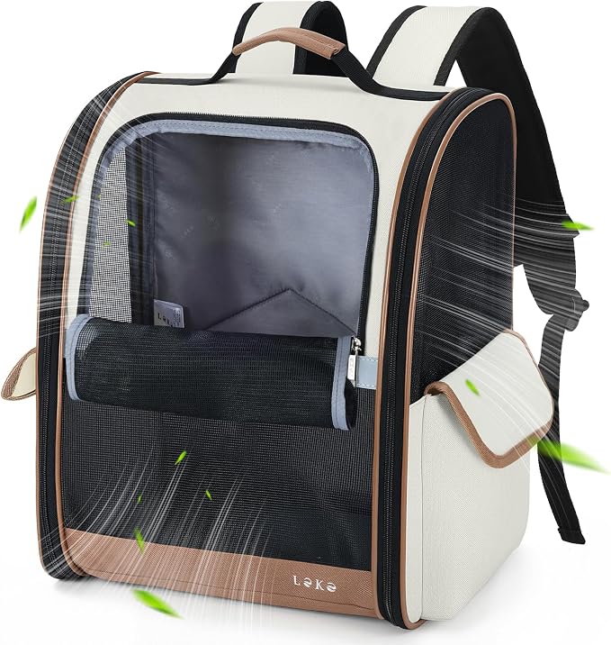Lekereise Cat Backpack Carriers, Dog Carrier Backpacks with Breathable Mesh for Small Medium Cats Dogs Puppy Up to 18 Lbs, Pet Foldable Carrying Backpack Ventilated for Travel Hiking Collapsible