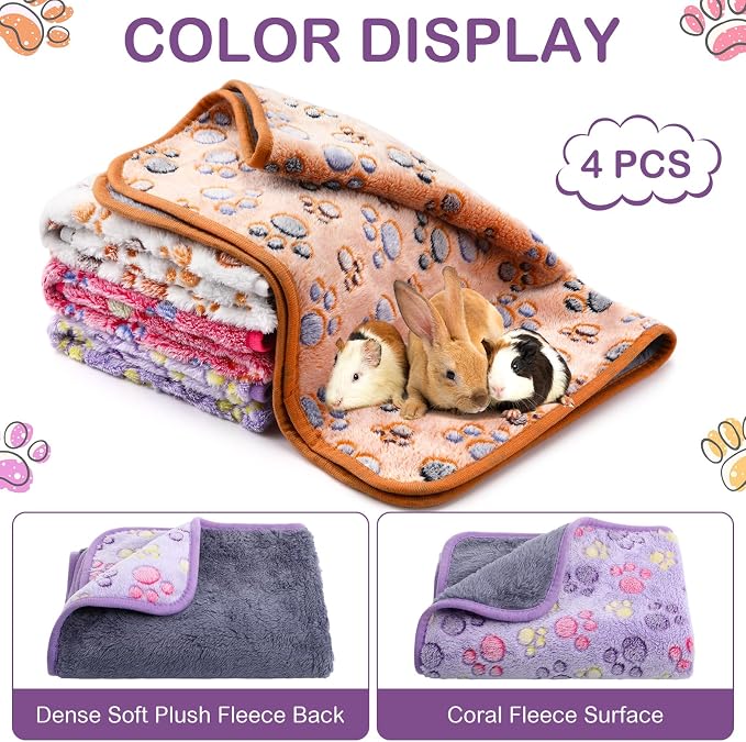 Panelee 4 Pcs Washable Dog Blankets Waterproof Cute Paw Print Fleece Blanket Reusable Puppy Blankets for Small Medium Pet Cat Whelping Warm Soft Mat Guinea Pig Cage Liners(30 x 21 Inch)