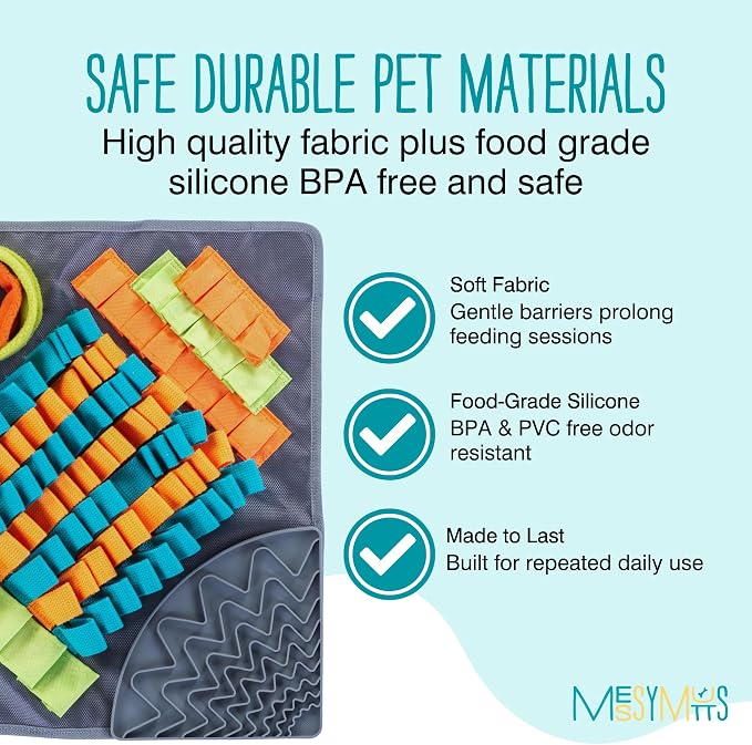 Messy Mutts Square 16" x 16" Forage and Lick Mat with Non-Slip Suction Cups | Stimulating Sniffing Interactive Puzzle for Dogs | Silicone Triangle Licking
