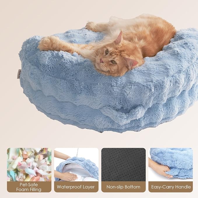 EHEYCIGA Soft Cat Couch Bed for Indoor Cats, Fluffy Small Dog Bed with Removable Washable Cover, Bolster Pet Sofa, Waterproof and Non-Slip, 23" x 23"x 7", Blue