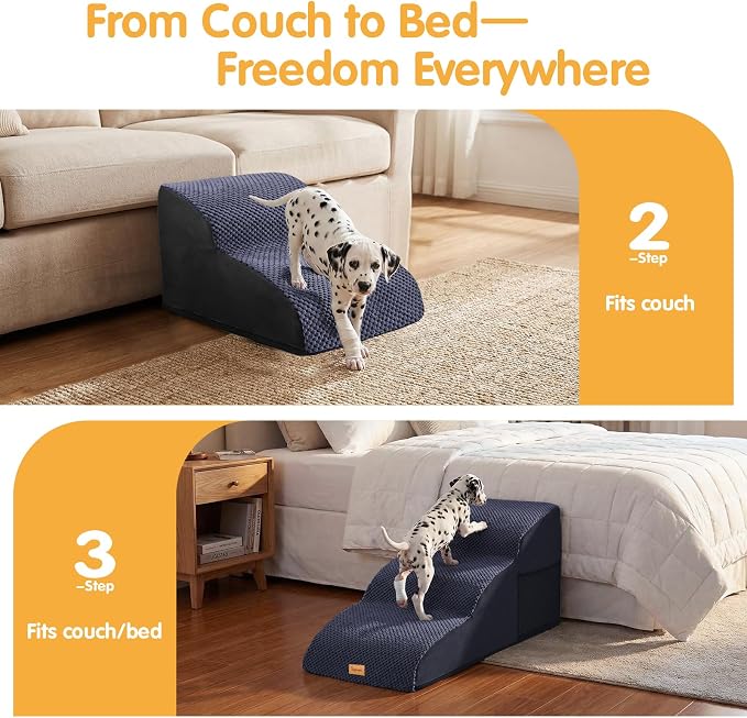 Topmart High Density Extended Foam Dog Ramp&Steps 2 Tiers,11.8" High,Non-Slip Dog Stairs,Soft Foam Pet Ladder with Removable Cover,Best for Injured,Older Cats,Pets with Joint Pain