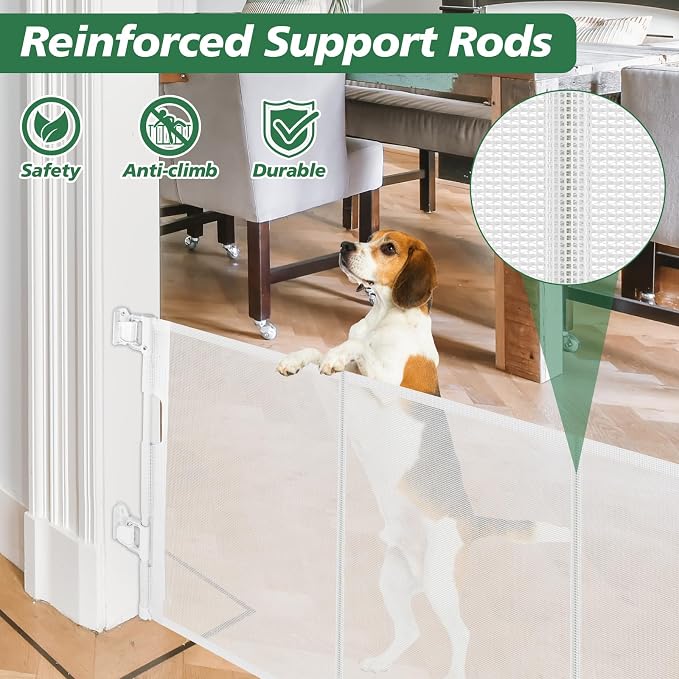 24" Tall X 100" Extra Wide Short Dog Gates to Step Over, Extra Long Short Pet Gate for Doorways, Small Puppy Gates for The House Mesh Doggie Gates for Indoors Outdoor, White
