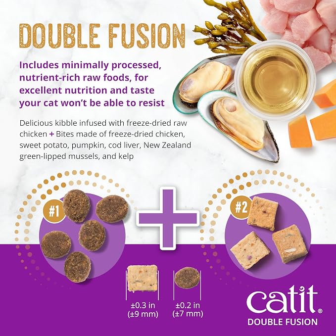 Catit Recipes Double Fusion Indoor Cat Food – Chicken Recipe, High-Protein, Freeze-Dried Raw Toppings, No by-Products, Minimally Processed, Balanced Nutrition for Indoor Cats, 10 lb