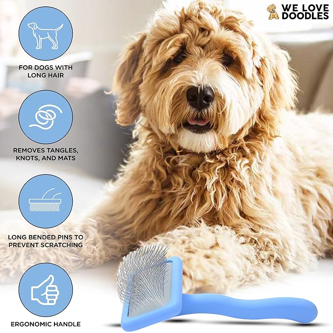 We Love Doodles Small Dog Dematting Rake & Small Slicker Brush - Detangler Brush for Dogs, Comb Tool for Grooming, Pet Grooming Detangler Pin Dog Brush for Long Hair, Dog Slicker Brush for Pet Hair