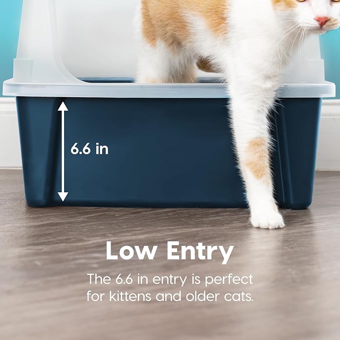 IRIS USA Extra Large Litter Box XXL Open Top High Sided Walls Scatter Shield Scoop Included Easy Clean Plastic Pan for Big Cats Multi-Cat Households 30" L x 20" W x 14" H Navy