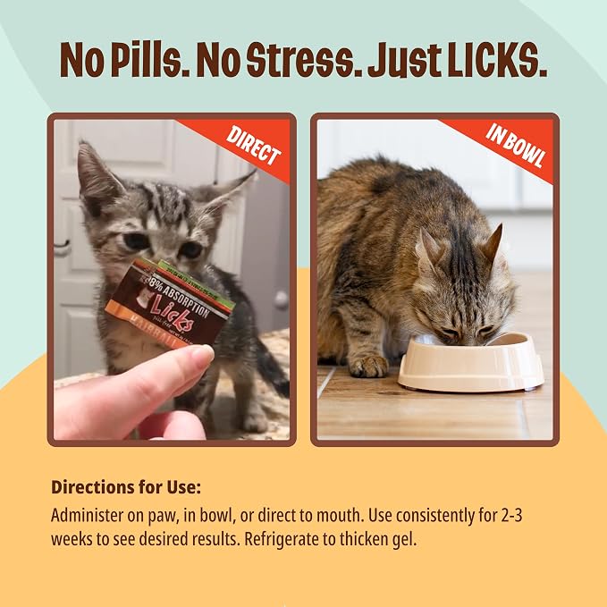 Licks Cat Hairball - Supports Hairball, Digestion & Skin Health for Cats - Cod Liver Oil, Psyllium, Flaxseed & Beeswax - Pill-Free Gel Packets - 30 Packets